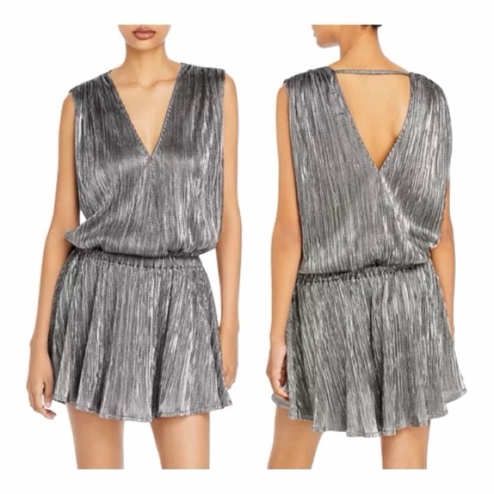NWT! Ramy Brook New York Maya Silver Metallic Mini Dress. Size Medium.